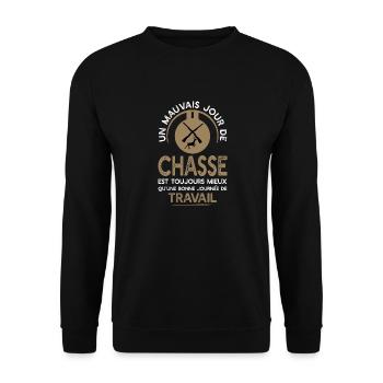 Travail ou chasse t shirt chasseur humour - Sweat-shirt Unisexe - noir - Devant - Alina (178cm) & Michal (187cm)
