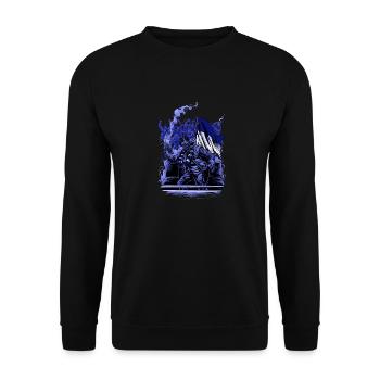 Football Ultras with Blue White Flag Stadium Fans - Unisex Sweatshirt - black - Front - Alina (178cm) & Michal (187cm)