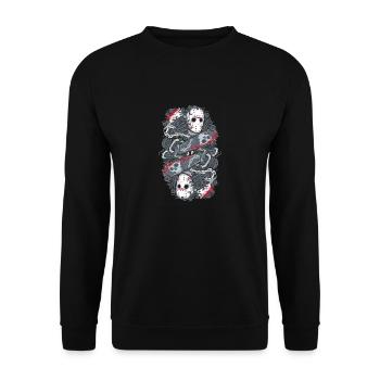 Jason with his Chainsaw - Unisex Sweatshirt - black - Front - Alina (178cm) & Michal (187cm)
