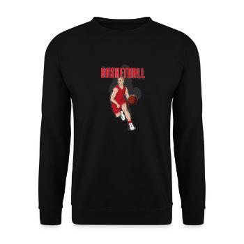 Basketballspieler in Rot - Unisex Pullover - Schwarz - Vorne - Alina (178cm) & Michal (187cm)