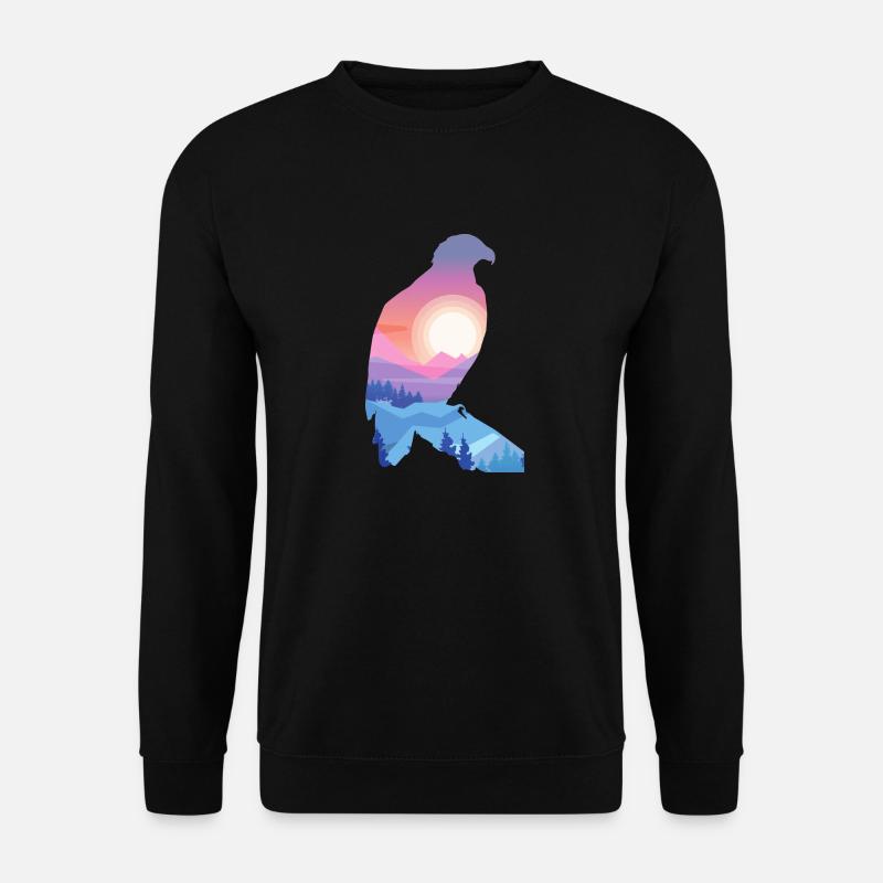 Adler, Vogel, Berge, Tiermotiv, Sonnenaufgang - Unisex Pullover - Schwarz