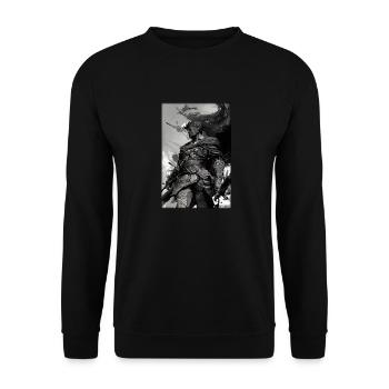 Krieger Schwert Vintage Schwarz Weiß 3 - Unisex Pullover - Schwarz - Vorne - Alina (178cm) & Michal (187cm)