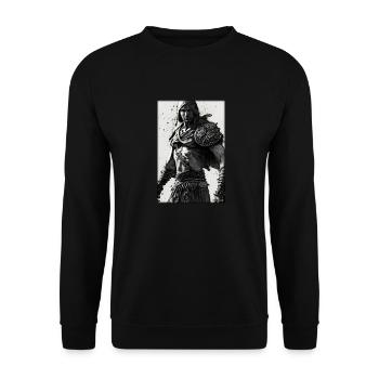 Krieger Schwert Vintage Schwarz Weiß 1 - Unisex Pullover - Schwarz - Vorne - Alina (178cm) & Michal (187cm)