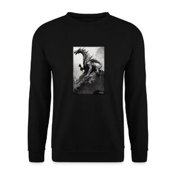 Drache Kreatur Fantasie Schwarz Weiß 1 - Unisex Pullover - Schwarz - Vorne - Alina (178cm) & Michal (187cm)