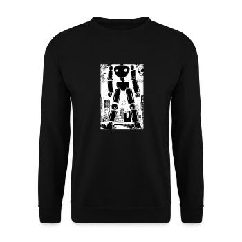 Roboter Comic Zukunft Cyborg Maschine Technik - Unisex Pullover - Schwarz - Vorne - Alina (178cm) & Michal (187cm)