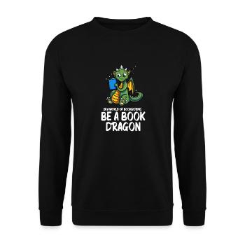 Buch Drache Bücher Lesen Bücherwurm Buchnerd Roman - Unisex Pullover - Schwarz - Vorne - Alina (178cm) & Michal (187cm)