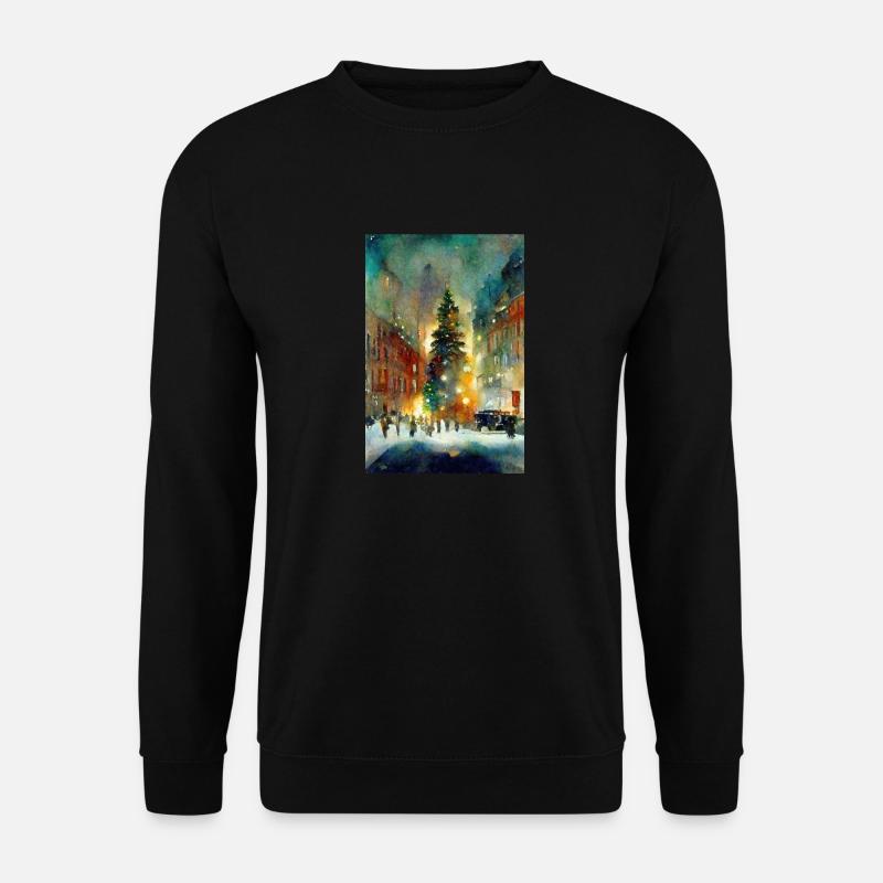 Aquarell Weihnachtsstadt - Unisex Pullover - Schwarz