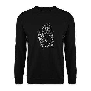 Mädchen mag heiße Schokolade gemütliche Wintertage - Unisex Pullover - Schwarz - Vorne - Alina (178cm) & Michal (187cm)