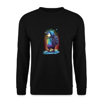Pinguin auf dem Weg zur Schule - Unisex Pullover - Schwarz - Vorne - Alina (178cm) & Michal (187cm)
