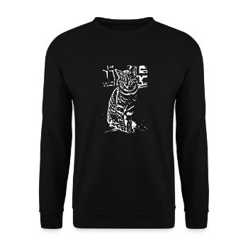 Katze weiß weiße Katzen Kätzchen cute Geschenk - Unisex Pullover - Schwarz - Vorne - Alina (178cm) & Michal (187cm)
