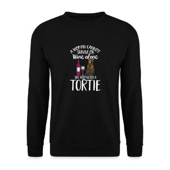 Schildpatt Katze Tortoiseshell Cat Tortie - Unisex Pullover - Schwarz - Vorne - Alina (178cm) & Michal (187cm)