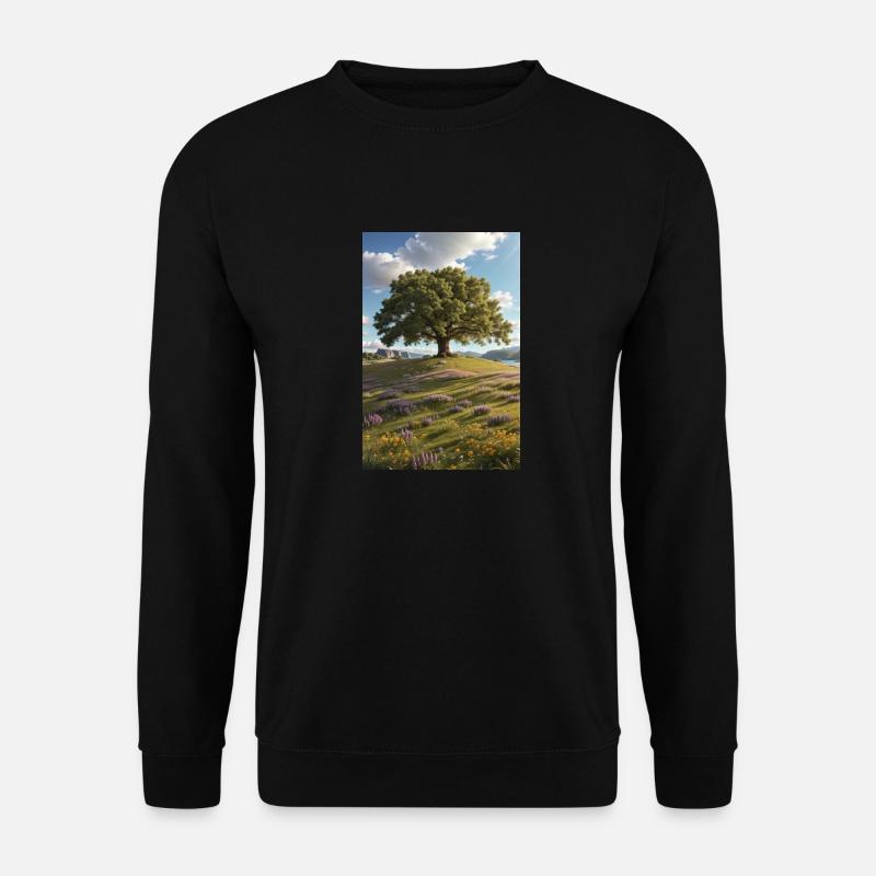 Eichenbaum auf Wildblumenwiese - Unisex Pullover - Schwarz