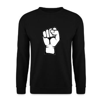 Faust Hand Symbol weiß PNG - Unisex Pullover - Schwarz - Vorne - Alina (178cm) & Michal (187cm)
