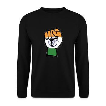 Indien Flagge Faust Hand Symbol - Unisex Pullover - Schwarz - Vorne - Alina (178cm) & Michal (187cm)