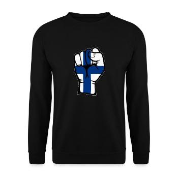 Finnland Flagge Faust Hand Symbol - Unisex Pullover - Schwarz - Vorne - Alina (178cm) & Michal (187cm)