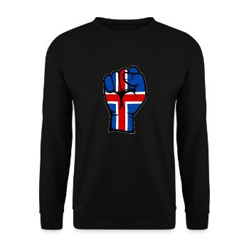 Island Flagge Faust Hand Symbol - Unisex Pullover - Schwarz - Vorne - Alina (178cm) & Michal (187cm)