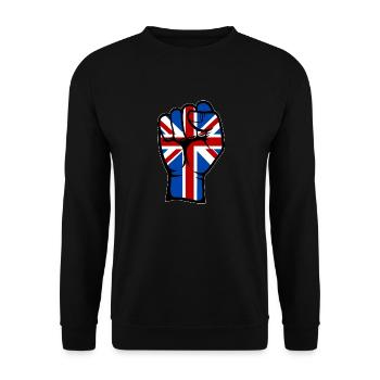 Britische Flagge Faust Flagge Faust Hand Symbol - Unisex Pullover - Schwarz - Vorne - Alina (178cm) & Michal (187cm)