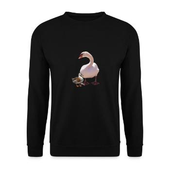 Schwan und Ente - Unisex Pullover - Schwarz - Vorne - Alina (178cm) & Michal (187cm)