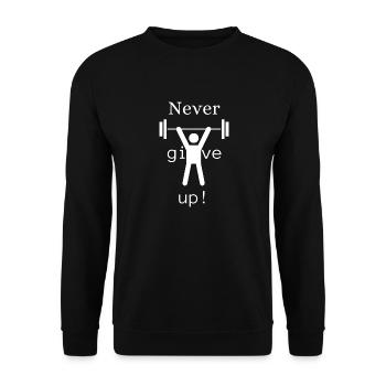 Never give up - Unisex Pullover - Schwarz - Vorne - Alina (178cm) & Michal (187cm)