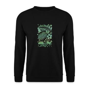 Nature silhouettes in green: Swan, fern, and deer - Unisex Sweatshirt - black - Front - Alina (178cm) & Michal (187cm)