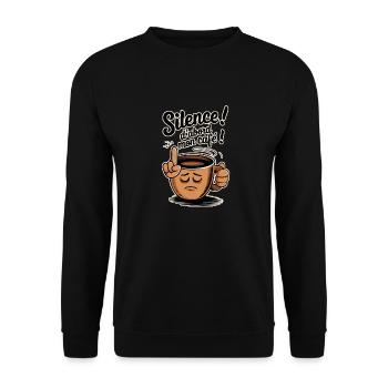 Sei still! Zuerst mein Kaffee - Unisex Pullover - Schwarz - Vorne - Alina (178cm) & Michal (187cm)