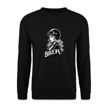 Motorradfahrerin Motorrad Frau - Unisex Pullover - Schwarz - Vorne - Alina (178cm) & Michal (187cm)