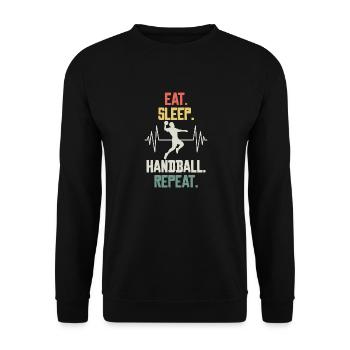 Eat Sleep Handball Repeat - Sportliches Design für - Unisex Pullover - Schwarz - Vorne - Alina (178cm) & Michal (187cm)