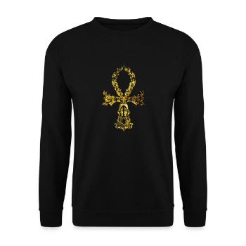 Cosmic Ankh - Goldene Version - Unisex Pullover - Schwarz - Vorne - Alina (178cm) & Michal (187cm)