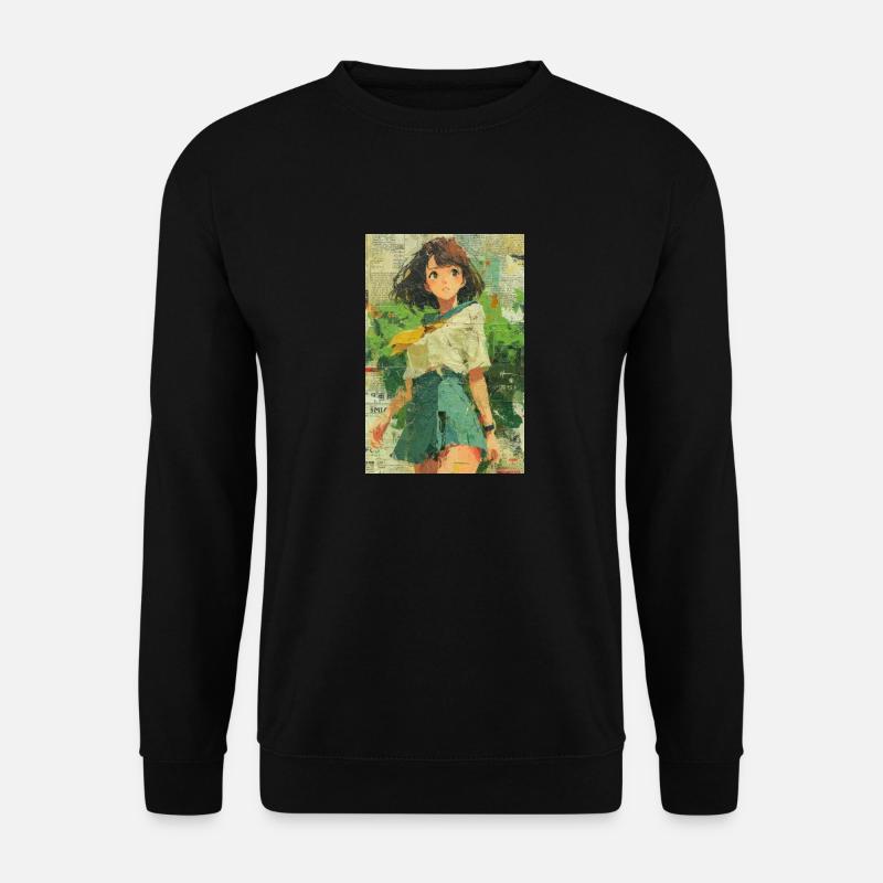 Texturierte Anime Mädchen Collage Kunst - Unisex Pullover - Schwarz