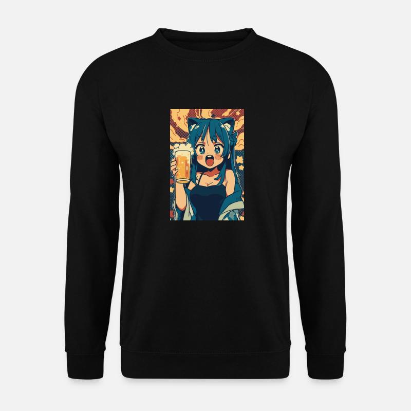 Prost! Anime Mädchen mit Bier - Unisex Pullover - Schwarz