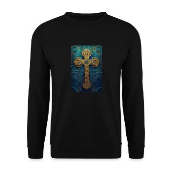 Croix celtique dorée ornée - Sweat-shirt Unisexe - noir - Devant - Alina (178cm) & Michal (187cm)