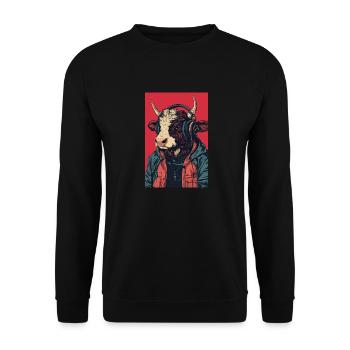 Vache hipster avec casque - Sweat-shirt Unisexe - noir - Devant - Alina (178cm) & Michal (187cm)