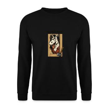 Horny durch Türspalt - Unisex Pullover - Schwarz - Vorne - Alina (178cm) & Michal (187cm)