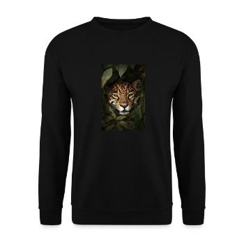 Jaguar im Dschungel versteckt - Unisex Pullover - Schwarz - Vorne - Alina (178cm) & Michal (187cm)