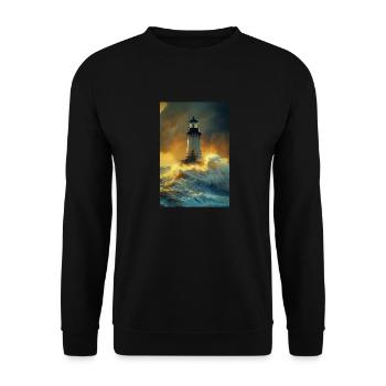 Leuchtturm im Sturm - Unisex Pullover - Schwarz - Vorne - Alina (178cm) & Michal (187cm)