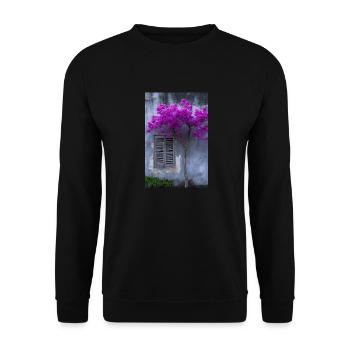 Vibrant Blossom Against Rustic Wall - Unisex Sweatshirt - black - Front - Alina (178cm) & Michal (187cm)