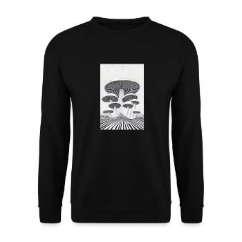 Optischer Pilzwald - Unisex Pullover - Schwarz - Vorne - Alina (178cm) & Michal (187cm)