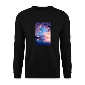 Ruhiger Blick auf den Mount Fuji - Unisex Pullover - Schwarz - Vorne - Alina (178cm) & Michal (187cm)