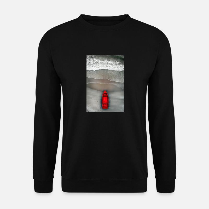 Rotes Boot am Grauen Ufer - Unisex Pullover - Schwarz