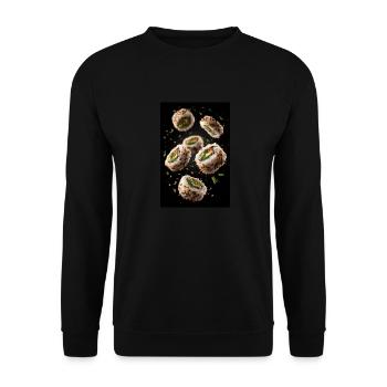 Explosion de rouleaux de sushi au sésame - Sweat-shirt Unisexe - noir - Devant - Alina (178cm) & Michal (187cm)