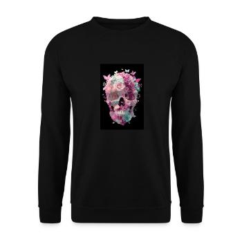 Blumenschädel mit Schmetterlingen - Unisex Pullover - Schwarz - Vorne - Alina (178cm) & Michal (187cm)