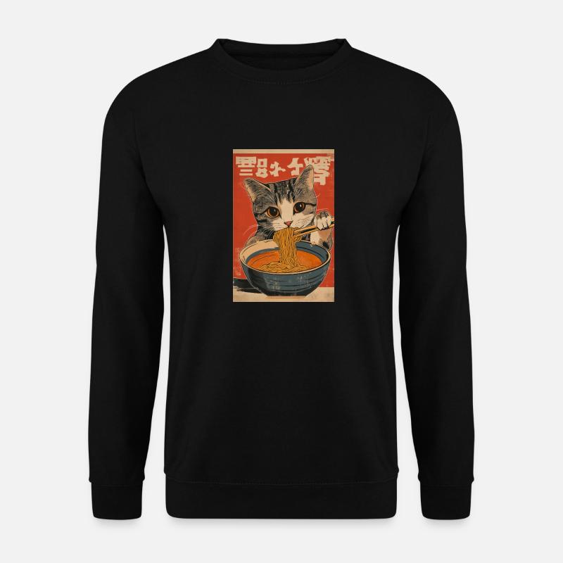 Tabby Cat Loves Ramen - Unisex Sweatshirt - black