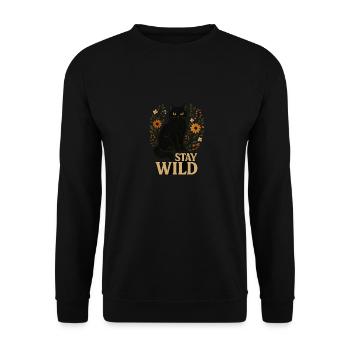 Stay Wild Schwarze Katze im Wildblumenkranz - Unisex Pullover - Schwarz - Vorne - Alina (178cm) & Michal (187cm)