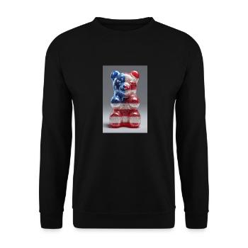 Gummibärchen mit amerikanischer Flagge - Unisex Pullover - Schwarz - Vorne - Alina (178cm) & Michal (187cm)
