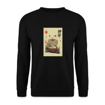 Happy White Cat Slurping Ramen - Unisex Sweatshirt - black - Front - Alina (178cm) & Michal (187cm)