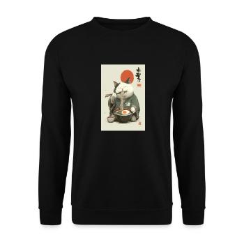 Chat samouraï sirotant des ramen - Sweat-shirt Unisexe - noir - Devant - Alina (178cm) & Michal (187cm)