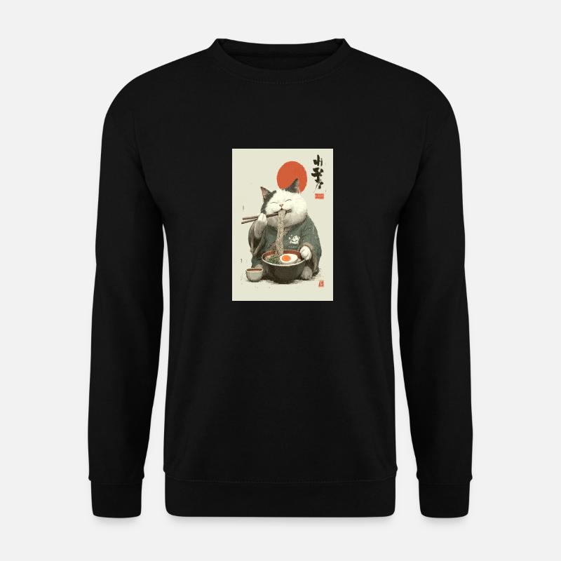 Samurai-Katze schlürft Ramen - Unisex Pullover - Schwarz