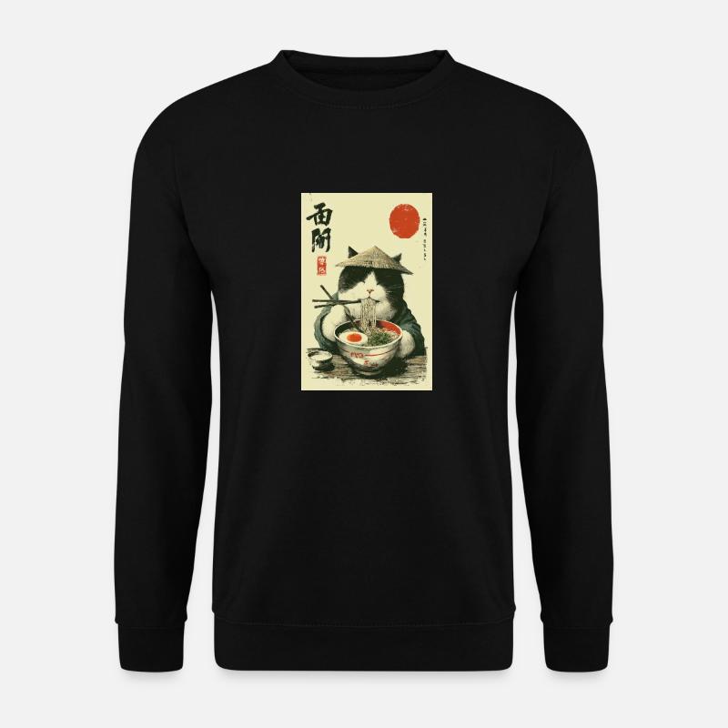 Samurai-Katze genießt Ramen - Unisex Pullover - Schwarz