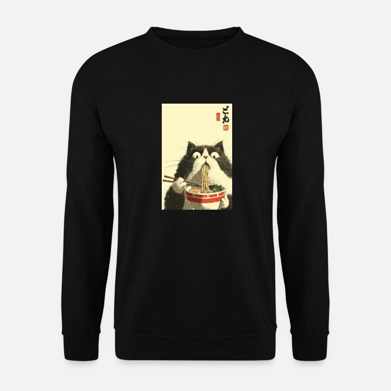 Surprised Cat Eating Ramen - Unisex Sweatshirt - black