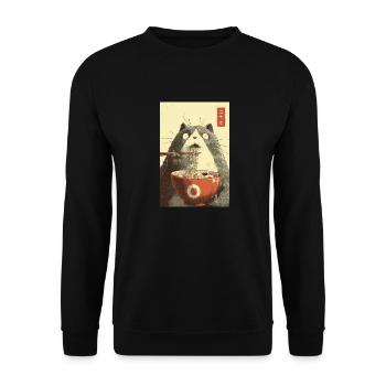 Schockierte Katze isst Ramen - Unisex Pullover - Schwarz - Vorne - Alina (178cm) & Michal (187cm)